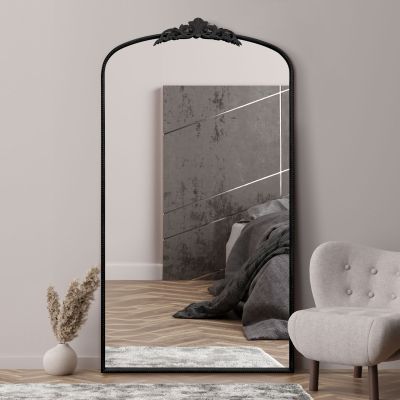The Crown - Black Metal Framed Arched Wall Mirror with Decorative Crown 68" X 38" (174CM X 96CM)