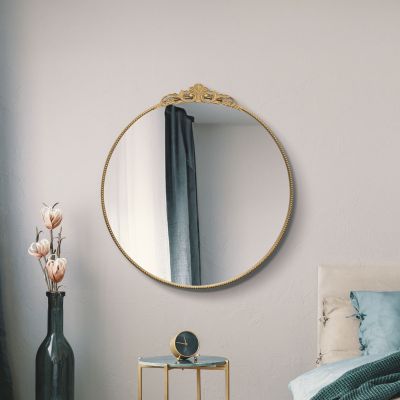 The Crown - Gold Metal Framed Round Decorative Wall Mirror 39" X 39" (100x100CM)