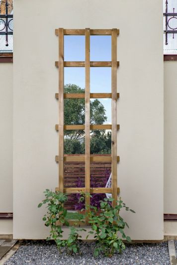 The Trellis Garden Mirror - Large Wooden Wall Fence or Leaner Mirror 71" X 23" (179.5CM X 59.5CM). Scandinavian Red Wood