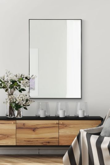 Manhattan Jet Black Aluminium Framed Modern Wall Mirror 92 X 61.5cm