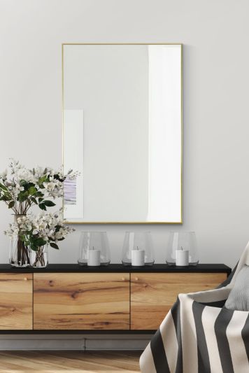 Manhattan Bright Gold Aluminium Framed Modern Wall Mirror 92 x 61.5cm