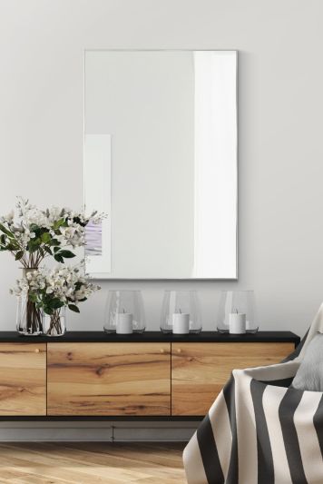 Manhattan Bright Silver Aluminium Framed Modern Wall Mirror 92 x 61.5cm