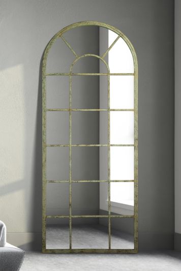 The Dorset - Green Country Metal Framed Arched Leaner Wall Mirror 62" X 26" (159CM X 66CM)