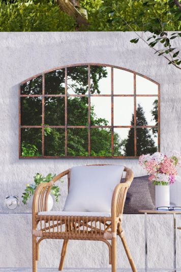 Kirkby Metal Arch shaped Decorative WIndow Garden Mirror 90cm X 56cm