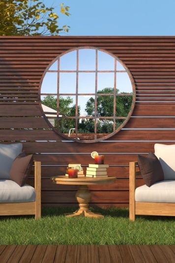 Kirkby Metal Round shaped Decorative Window Garden Mirror 80cm X 80cm