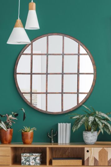 The Kirkby - Rustic Metal Round Shaped Window Decorative Wall Mirror 32" X 32" (80CM X 80CM)