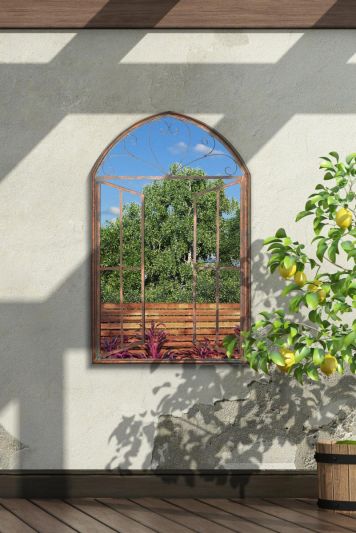 Kirkby Metal Arch shaped Decorative Window Effect Garden Mirror 92cm X 61cm