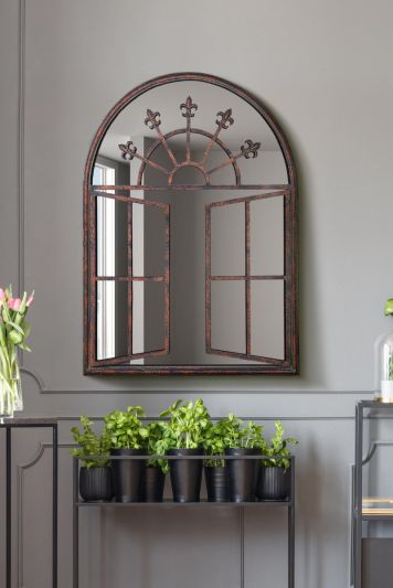 The Kirkby - Rustic Framed Arched Church Window Style Wall Mirror 35" X 27" (89CM X 69CM)