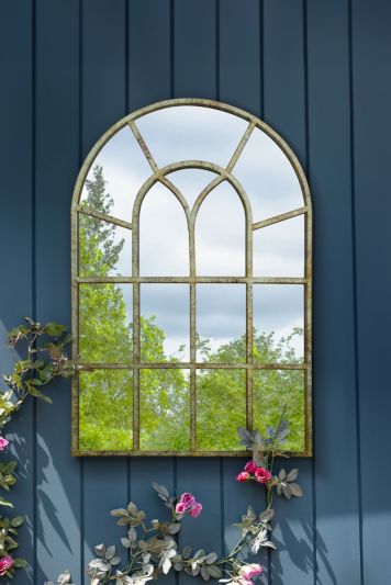 Kirkby Metal Arch shaped Decorative Window Effect Garden Mirror 90cm X 60cm