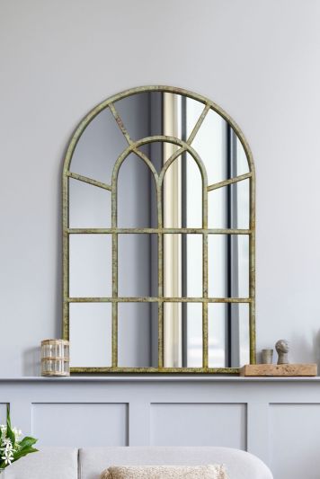 The Kirkby - Rustic Framed Arched Gothic Window Style Leaner Wall Mirror 36" X 24" (90CM X 60CM)