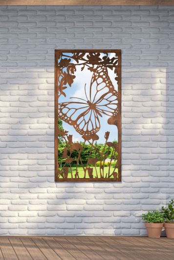 Kirkby Portrait Metal Butterfly Silhouette Rusted Garden Mirror 118cm X 58cm