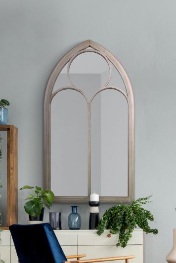 The Somerley - Extra Large Rustic Metal Chapel Arched Decorative Wall or Leaner Mirror Stone Colour 60" X 32" (150CM X 81CM)