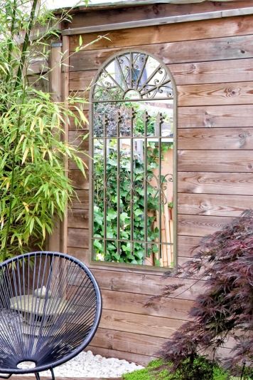 Somerley Gothic Arch Stone Coloured Large Garden Mirror 140 x 65 CM