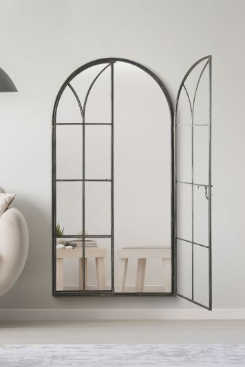 MirrorOutlet Extra Large Metal Arch shaped Opening Window Wall Mirror 160cm X 85cm