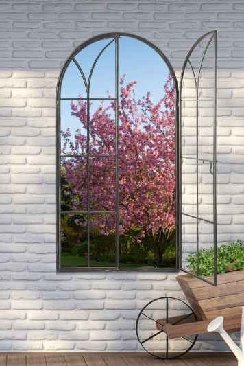 Summer View Metal Arch shaped Opening WIndow Garden Mirror 160cm X 85cm