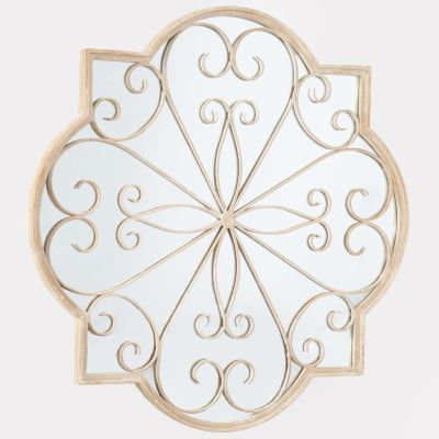 MirrorOutelt Rose Petal shaped Metal Decorative Window Cream Wall Mirror 90cm X 90cm