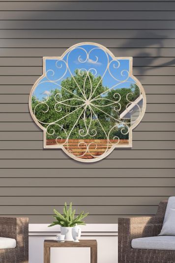 Rose Petal shaped Metal Decorative Window Garden Cream Mirror 90cm X 90cm