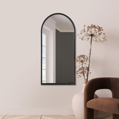 The Arcus - Black Metal Framed Arched Wall Mirror 47" X 23.5" (120CM X 60CM)