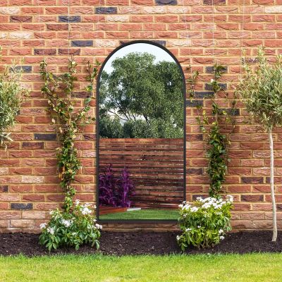 The Arcus - Black Framed Arched Garden Wall Mirror 71" X 35" (180CM X 90CM)