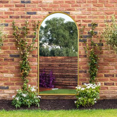 The Arcus - Gold Framed Arched Garden Wall Mirror 71" X 35" (180CM X 90CM)