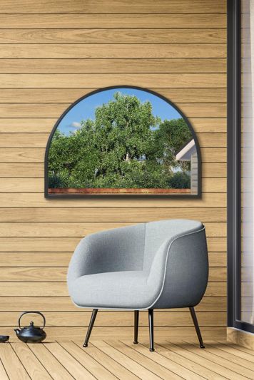 The Arcus - Black Metal Framed Arched Garden Wall Mirror 49" X 35" (125CM X 90CM)