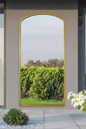 The Angustus - Gold Metal Framed Arched Garden Wall Mirror 67"x33" (170x85CM)