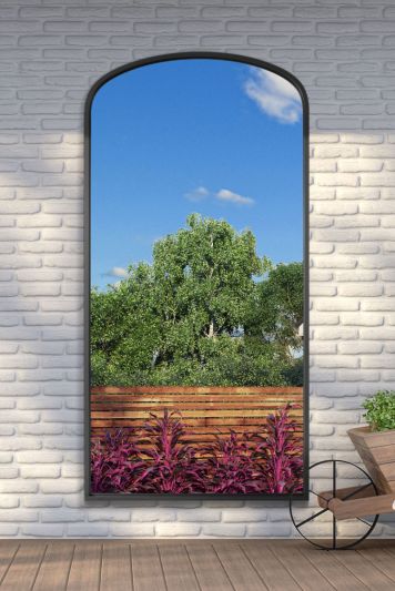 The Angustus - Black Metal Framed Arched Garden Wall Mirror 79"x39" (200x100CM)