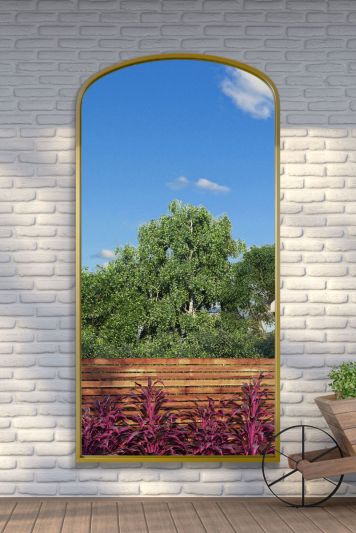 The Angustus - Gold Metal Framed Arched Garden Wall Mirror 79"x39" (200x100CM)