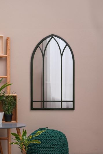 The Arcus - Black Metal Framed Arched Wall Mirror 32" X 19" (83CM X 48CM)