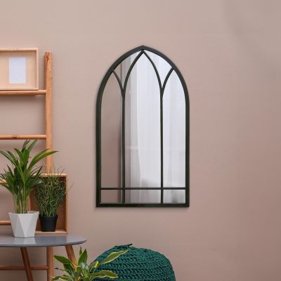 The Arcus - Black Metal Framed Arched Wall Mirror 32" X 19" (83CM X 48CM)