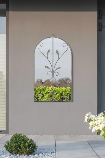 The Arcus - Concrete Colour Metal Frame Arched Garden Mirror 31" x 18" 80 x 46CM