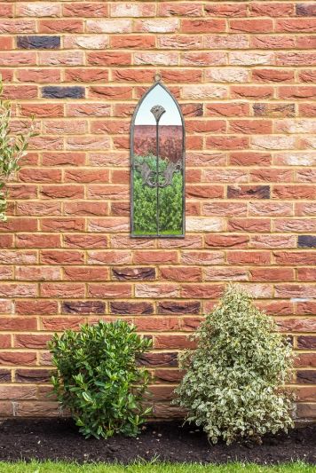 The Arcus - Concrete Colour Metal Frame Arched Garden Mirror 24" x 8" 60 x 20CM