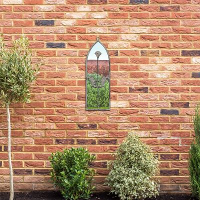 The Arcus - Concrete Colour Metal Frame Arched Garden Mirror 24" x 8" 60 x 20CM