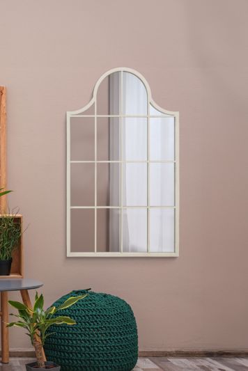 The Arcus - White Metal Framed Arched Wall Mirror 41" X 24" (104CM X 62CM)