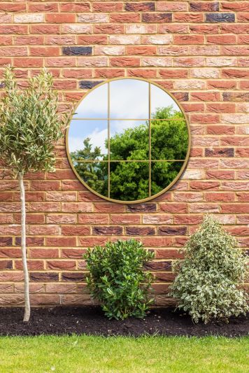 The Circulus - Gold Metal Frame Round Window Garden Wall Mirror 31"x31" 80x80CM