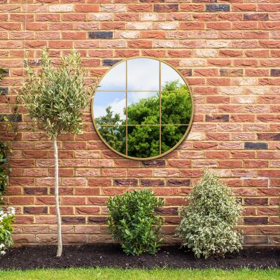 The Circulus - Gold Metal Frame Round Window Garden Wall Mirror 31"x31" 80x80CM