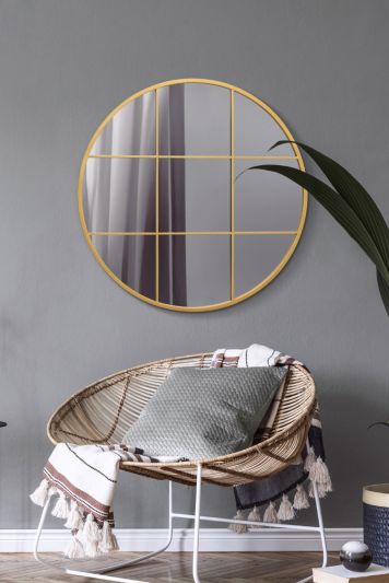 The Circulus - Gold Metal Framed Round Window Wall Mirror 31" X 31" (80x80CM)