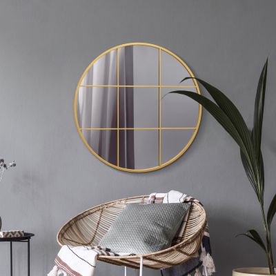 The Circulus - Gold Metal Framed Round Window Wall Mirror 31" X 31" (80x80CM)