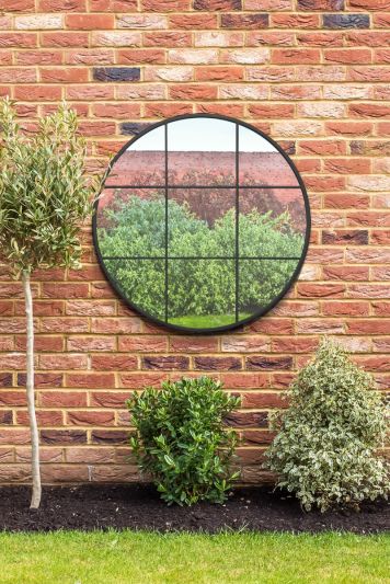 The Circulus - Black Metal Frame Round Garden Wall Mirror 39" x 39" (100x100CM)