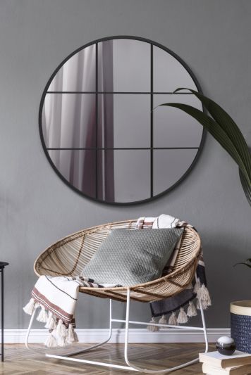 The Circulus - Black Metal Framed Round Window Wall Mirror 39" X 39" (100x100CM)