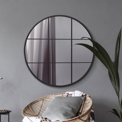 The Circulus - Black Metal Framed Round Window Wall Mirror 39" X 39" (100x100CM)