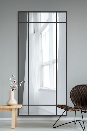 The Fenestra - Black Contemporary Wall and Leaner Mirror 71" X 33" (180 x 85CM)