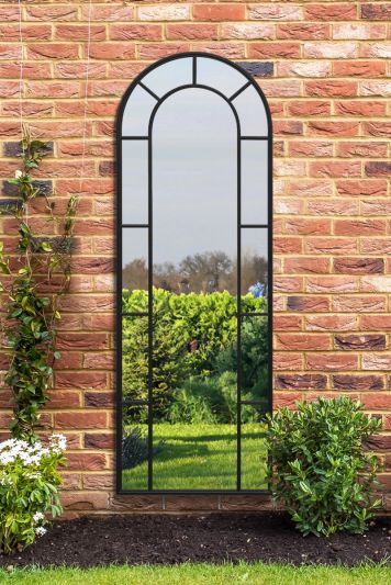 The Arcus - Black Framed Arched Leaner Garden Wall Mirror 67" X 24" (170CM X 60CM)