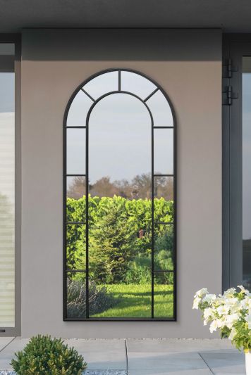 The Arcus - Black Framed Arched Leaner Garden Wall Mirror 75" X 33" (190CM X 85CM)