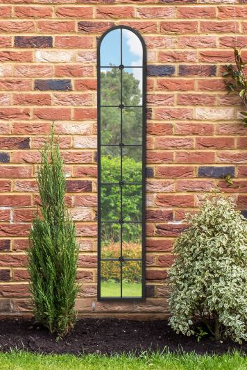 The Arcus - Black Framed Arched Leaner Garden Wall Mirror 67" X 12" (170CM X 30CM)