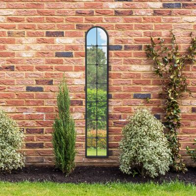 The Arcus - Black Framed Arched Leaner Garden Wall Mirror 67" X 12" (170CM X 30CM)