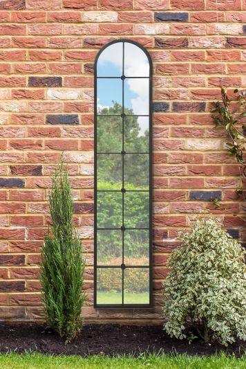 The Arcus - Black Framed Arched Leaner Garden Wall Mirror 75" X 16" (190CM X 40CM)