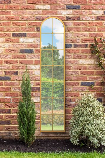 The Arcus - Gold Framed Arched Leaner Garden Wall Mirror 75" X 16" (190CM X 40CM)