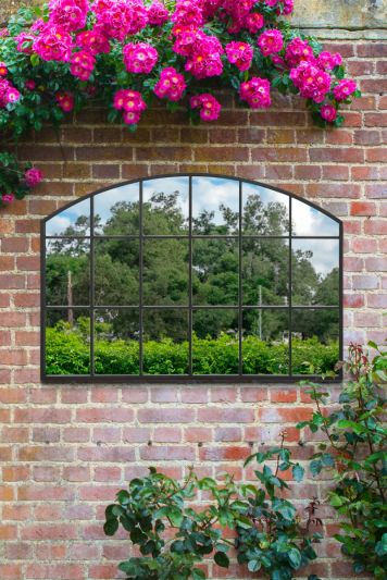 The Arcus - Black Framed Arched Wall Garden Mirror 43" X 29" (110CM X 75CM)