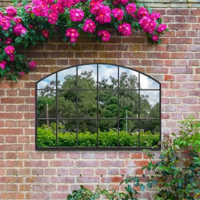 The Arcus - Black Framed Arched Wall Garden Mirror 43" X 29" (110CM X 75CM)